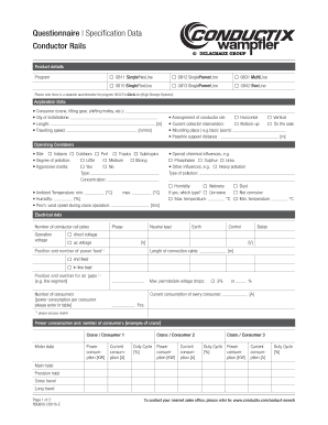 Conductor Rails Specification Questionnaire