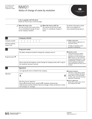 UK Notice of Change of Name by Resolution