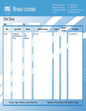 Diet Diary Form