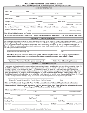 Dental Registration and Health History Form