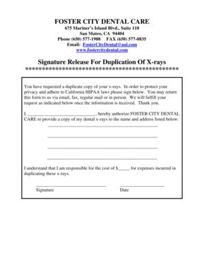 Signature Release For Duplication Of X-rays