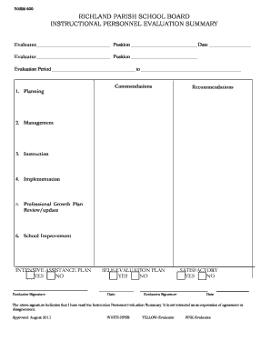 Instructional Personnel Evaluation Summary