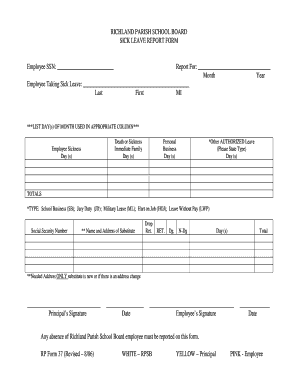 Richland Parish School Board Sick Leave Report Form