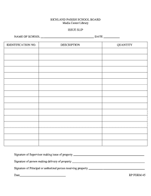 Richland Parish School Board Issue Slip