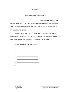 Affidavit of Residence for Multiple Family Residence