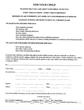 Louisiana Child Learning Problem Referral Form