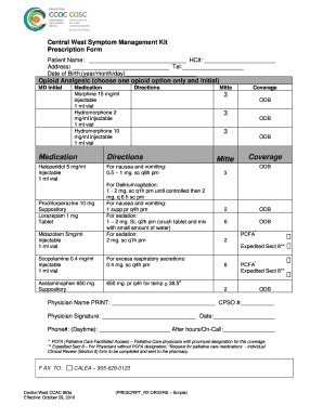 Central West Symptom Management Kit Prescription Form