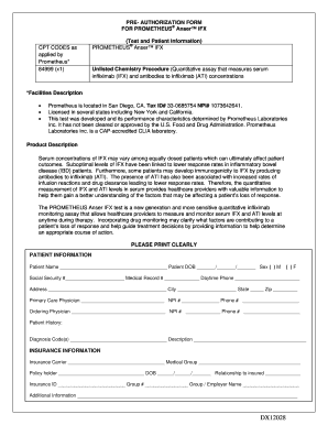 Prometheus Anser IFX Pre-Authorization Form