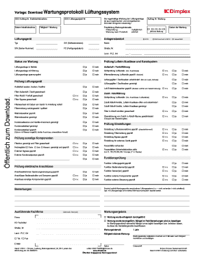 Vorlage: Download Wartungsprotokoll Lüftungssystem