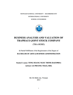 VIETNAM NATIONAL UNIVERSITY HOCHIMINH CITY INTERNATIONAL UNIVERSITY SCHOOL OF BUSINESS BUSINESS ANALYSIS AND VALUATION OF TRAPHACO JOINT STOCK COMPANY (TRAHOSE) In Partial Fulfillment of the Requirements of the Degree of BACHELOR OF ARTS in