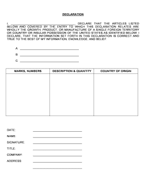 Declaration of Country of Origin