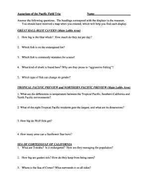 Aquarium of the Pacific Field Trip Form