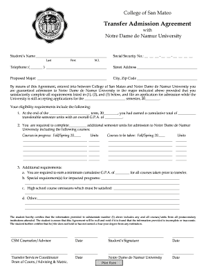Transfer Admission Agreement