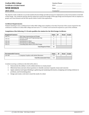The objective of this certificate is to provide students the knowledge and skill necessary for employment in entrylevel positions in the field - craftonhills