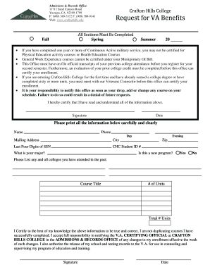 Veterans Enrollment Certification Form