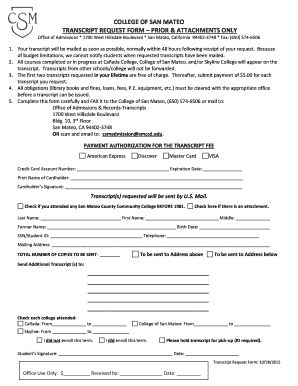 College of San Mateo Transcript Request Form