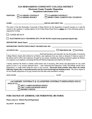 San Bernardino Community College District Electronic Funds Transfer Form