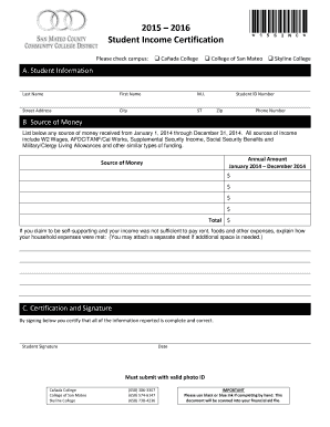 Student Income Certification Form