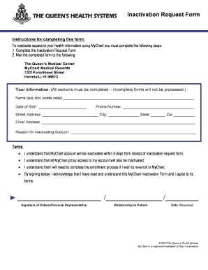 MyChart Inactivation Request Form