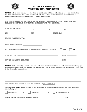 Arkansas Terminated Employee Notice