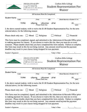 Student Representation Fee Waiver