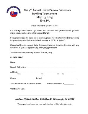 The 4th Annual United Slovak Fraternals Bowling Tournament