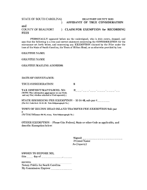 South Carolina Affidavit of True Consideration
