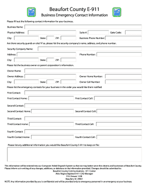 Beaufort County Business Emergency Contact Form