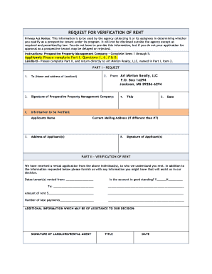 Request for Verification of Rent