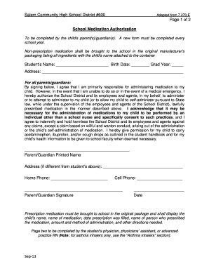 School Medication Authorization Form