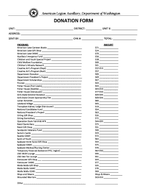 American Legion Auxiliary Donation Form