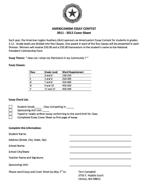 Americanism Essay Contest Cover Sheet