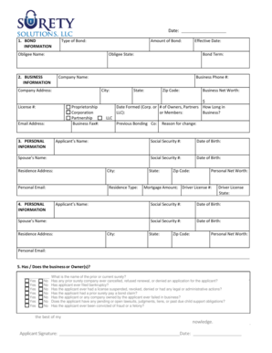 Business Bond Application Form