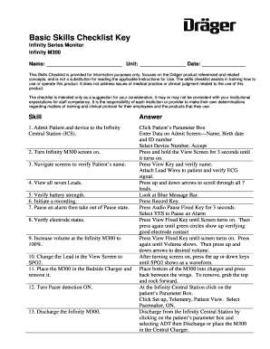 Infinity M300 Skills Checklist