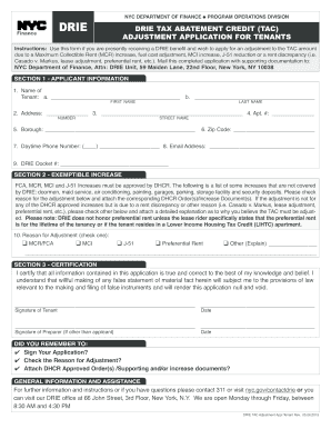 NYC DRIE Tax Abatement Credit Adjustment Application