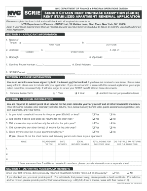 NYC SCRIE Rent Stabilized Apartment Renewal Application