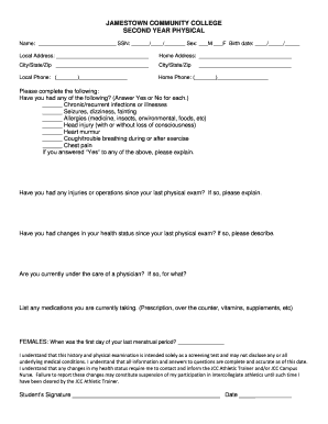 Second Year Physical Form