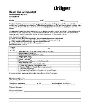 Infinity M300 Basic Skills Checklist