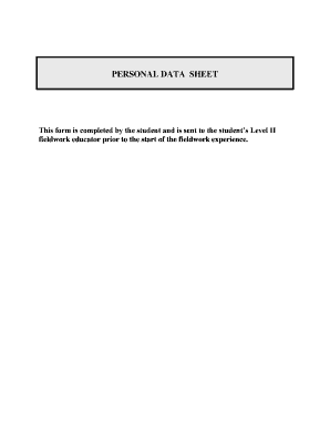 Student Fieldwork Personal Data Sheet