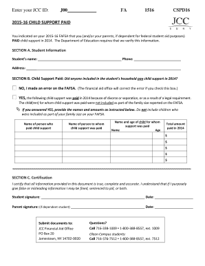 2015-16 Child Support Paid Verification Form