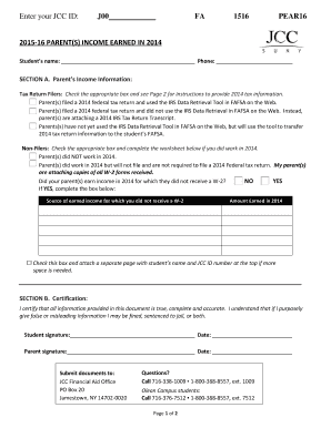 2015-16 Parent Income Verification Form
