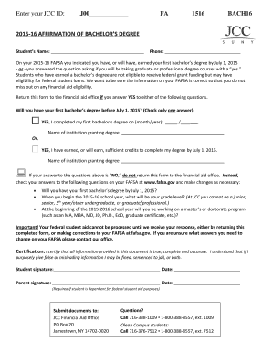 2015-16 Bachelor's Degree Affirmation Form
