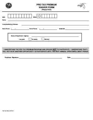 Pre-Tax Premium Waiver Form