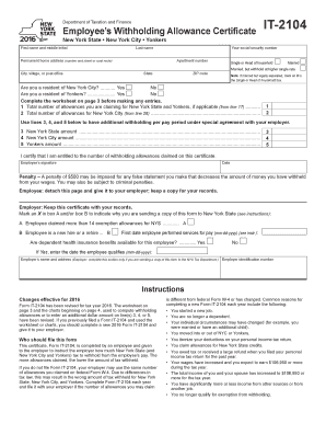 New York State Employee’s Withholding Allowance Certificate IT-2104
