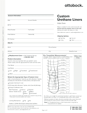 Custom Urethane Liner Order Form