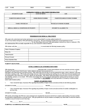 Student Emergency Medical Treatment Authorization