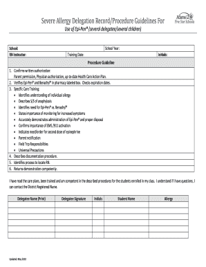 School Allergy Delegation Record