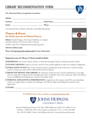 Library Journal Recommendation Form