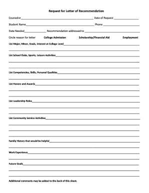 Request for Letter of Recommendation