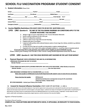 School Flu Vaccination Program Student Consent